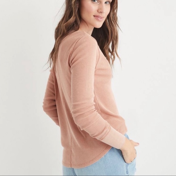 aerie Tops - Aerie Ribbed Oversized Henley Long Sleeve Pullover Shirt Raw Sienna Size XXL